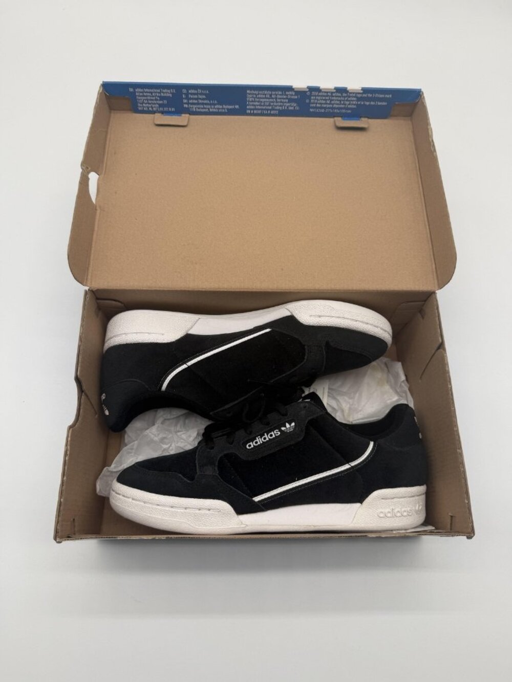New Adidas Continental 80 J Shoes Youth Size 4.5 Black White Suede EE6412